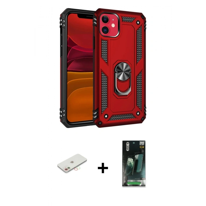 MARSİLYAN™- iPhone 11 Kılıf Ahenk Klasik Koleksiyonu - Şeffaf 360 Full Body Arka Koruyucu + Renkli Kamera Lens Koruma Cam - YL