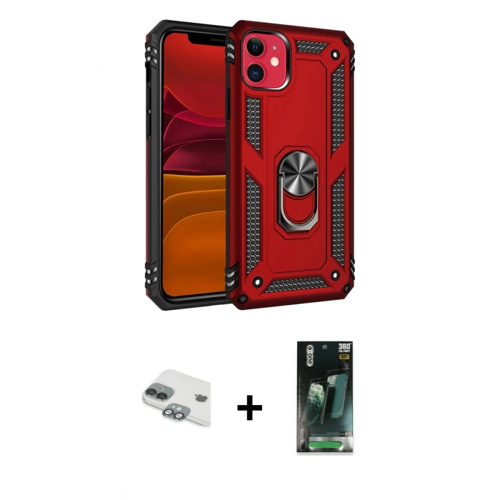 MARSİLYAN™- iPhone 11 Kılıf Ahenk Klasik Koleksiyonu - Şeffaf 360 Full Body Arka Koruyucu + Pers Alüminyum Kamera Lens - YL