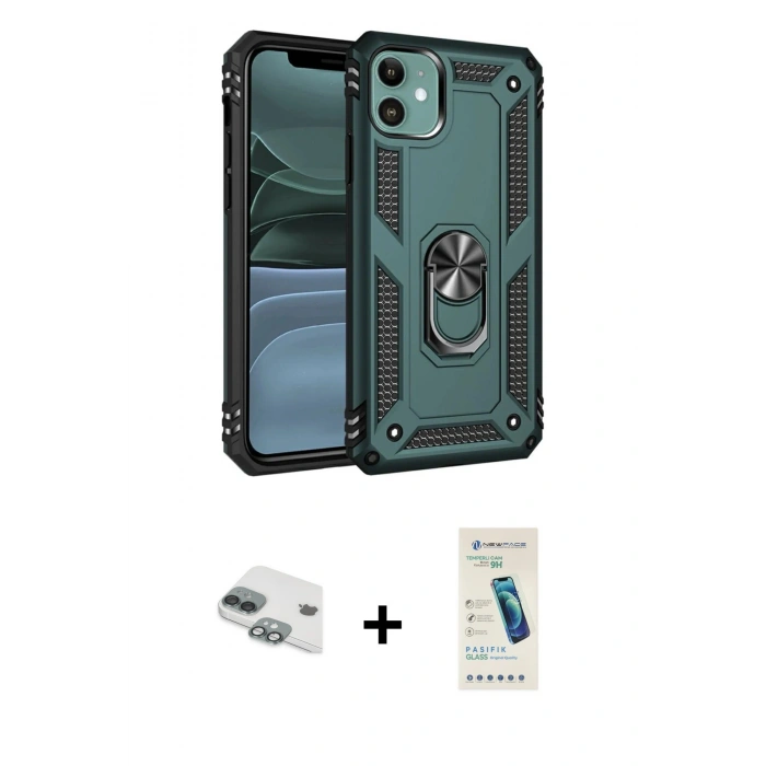 MARSİLYAN™- iPhone 11 Kılıf Ahenk Klasik Koleksiyonu - Şeffaf Pasifik Cam Ekran Koruyucu + Pers Alüminyum Kamera Lens - YL