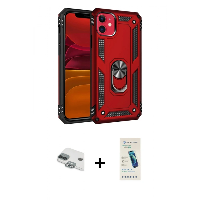 MARSİLYAN™- iPhone 11 Kılıf Ahenk Klasik Koleksiyonu - Şeffaf Pasifik Cam Ekran Koruyucu + Pers Alüminyum Kamera Lens - YL
