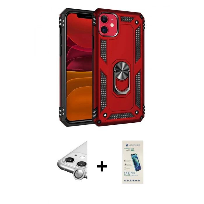 MARSİLYAN™- iPhone 11 Kılıf Ahenk Klasik Koleksiyonu - Şeffaf Pasifik Cam Ekran Koruyucu + Raze Metal Kamera Lens - GS