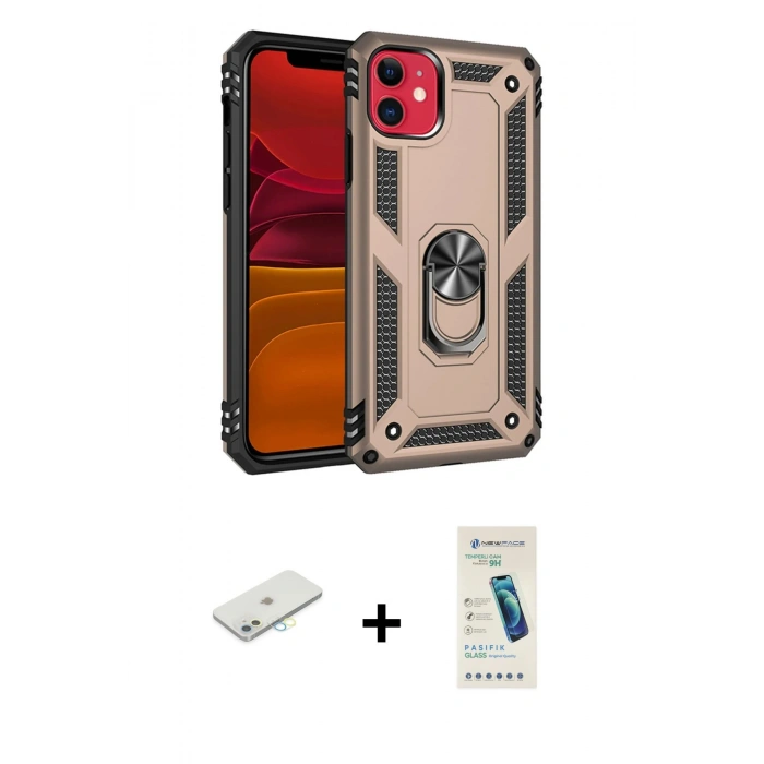 MARSİLYAN™- iPhone 11 Kılıf Ahenk Klasik Koleksiyonu - Şeffaf Pasifik Cam Ekran Koruyucu + Renkli Kamera Lens Koruma Cam - SI
