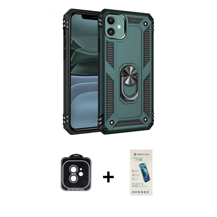 MARSİLYAN™- iPhone 11 Kılıf Ahenk Klasik Koleksiyonu - Şeffaf Pasifik Cam Ekran Koruyucu + PVD Metal Kamera Lens - SH