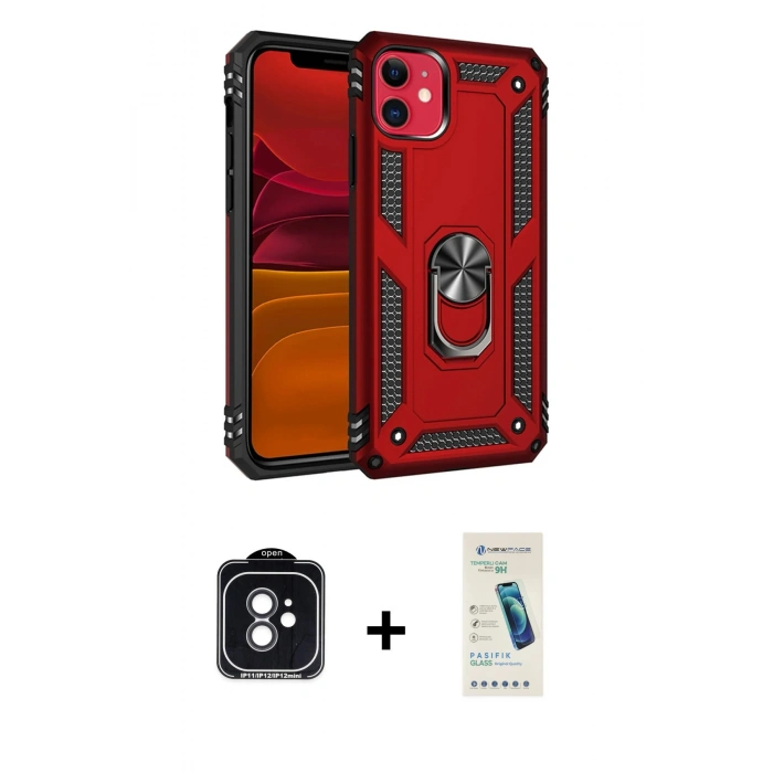 MARSİLYAN™- iPhone 11 Kılıf Ahenk Klasik Koleksiyonu - Şeffaf Pasifik Cam Ekran Koruyucu + PVD Metal Kamera Lens - SH