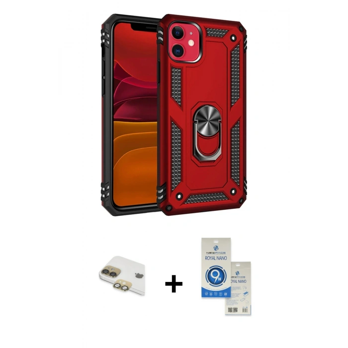 MARSİLYAN™- iPhone 11 Kılıf Ahenk Klasik Koleksiyonu - Şeffaf Royal Nano Ekran Koruyucu + Pers Alüminyum Kamera Lens - GD