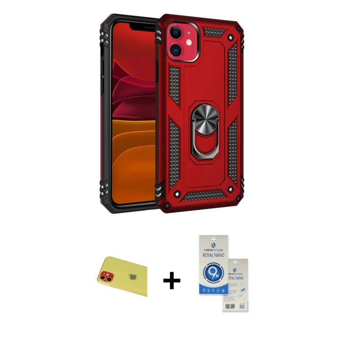 MARSİLYAN™- iPhone 11 Kılıf Ahenk Klasik Koleksiyonu - Şeffaf Royal Nano Ekran Koruyucu + Rainbow Kamera Lens Koruma Cam - KI