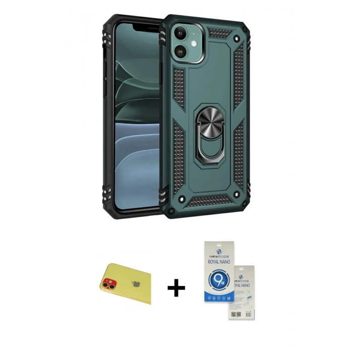 MARSİLYAN™- iPhone 11 Kılıf Ahenk Klasik Koleksiyonu - Şeffaf Royal Nano Ekran Koruyucu + Rainbow Kamera Lens Koruma Cam - KI