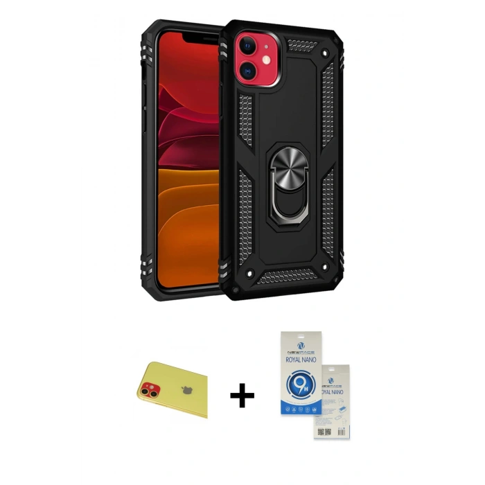 MARSİLYAN™- iPhone 11 Kılıf Ahenk Klasik Koleksiyonu - Şeffaf Royal Nano Ekran Koruyucu + Rainbow Kamera Lens Koruma Cam - KI