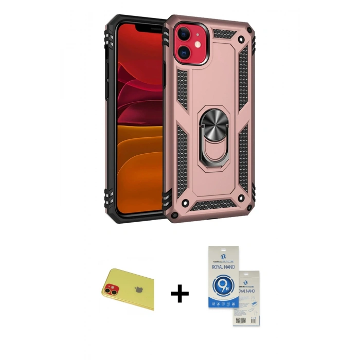 MARSİLYAN™- iPhone 11 Kılıf Ahenk Klasik Koleksiyonu - Şeffaf Royal Nano Ekran Koruyucu + Rainbow Kamera Lens Koruma Cam - KI