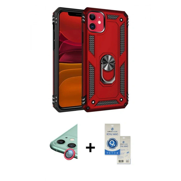 MARSİLYAN™- iPhone 11 Kılıf Ahenk Klasik Koleksiyonu - Şeffaf Royal Nano Ekran Koruyucu + Raze Metal Kamera Lens - KI