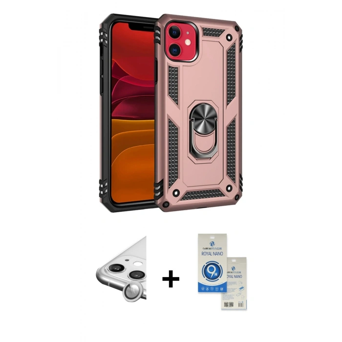 MARSİLYAN™- iPhone 11 Kılıf Ahenk Klasik Koleksiyonu - Şeffaf Royal Nano Ekran Koruyucu + Raze Metal Kamera Lens - GS