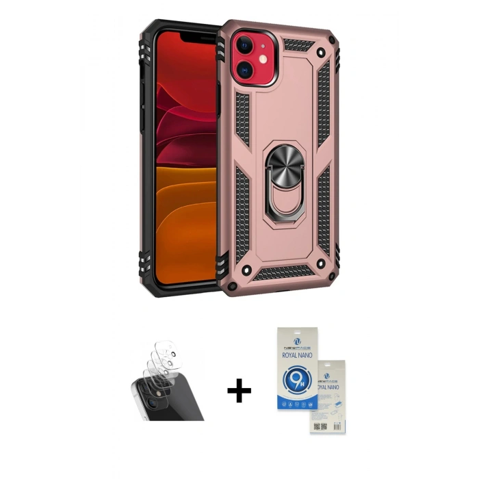 MARSİLYAN™- iPhone 11 Kılıf Ahenk Klasik Koleksiyonu - Şeffaf Royal Nano Ekran Koruyucu + Kamera Lens Koruma Cam - SF