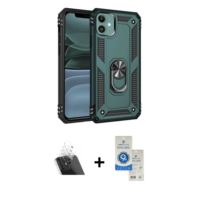 MARSİLYAN™- iPhone 11 Kılıf Ahenk Klasik Koleksiyonu - Şeffaf Royal Nano Ekran Koruyucu + Kamera Lens Koruma Cam - SF