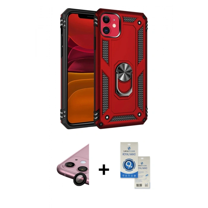 MARSİLYAN™- iPhone 11 Kılıf Ahenk Klasik Koleksiyonu - Şeffaf Royal Nano Ekran Koruyucu + Raze Metal Kamera Lens - SH