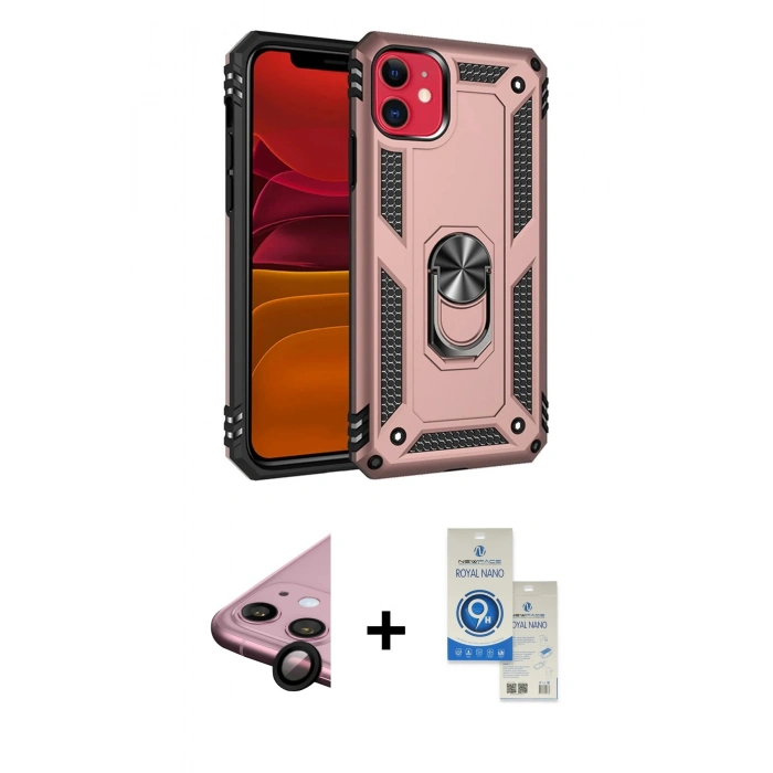 MARSİLYAN™- iPhone 11 Kılıf Ahenk Klasik Koleksiyonu - Şeffaf Royal Nano Ekran Koruyucu + Raze Metal Kamera Lens - SH