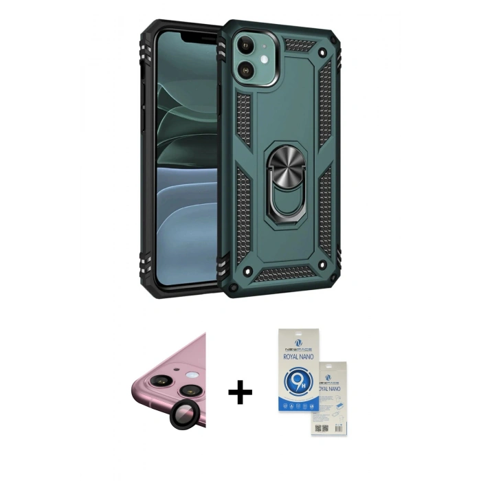 MARSİLYAN™- iPhone 11 Kılıf Ahenk Klasik Koleksiyonu - Şeffaf Royal Nano Ekran Koruyucu + Raze Metal Kamera Lens - SH