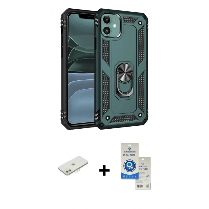 MARSİLYAN™- iPhone 11 Kılıf Ahenk Klasik Koleksiyonu - Şeffaf Royal Nano Ekran Koruyucu + Renkli Kamera Lens Koruma Cam - TU