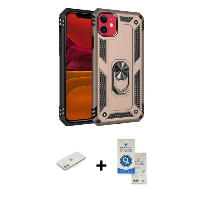 MARSİLYAN™- iPhone 11 Kılıf Ahenk Klasik Koleksiyonu - Şeffaf Royal Nano Ekran Koruyucu + Renkli Kamera Lens Koruma Cam - TU