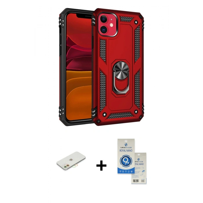 MARSİLYAN™- iPhone 11 Kılıf Ahenk Klasik Koleksiyonu - Şeffaf Royal Nano Ekran Koruyucu + Renkli Kamera Lens Koruma Cam - TU