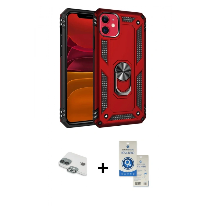 MARSİLYAN™- iPhone 11 Kılıf Ahenk Klasik Koleksiyonu - Şeffaf Royal Nano Ekran Koruyucu + Pers Alüminyum Kamera Lens - YL