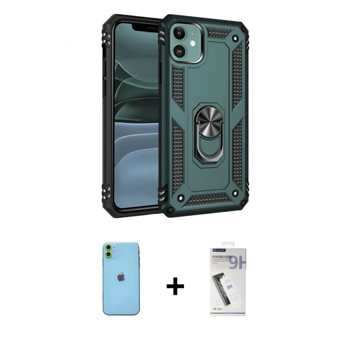 MARSİLYAN™- iPhone 11 Kılıf Ahenk Klasik Koleksiyonu - Şeffaf Uv Polymer Nano Ekran Koruyucu + Neon Fosforlu Kamera Lens - YL