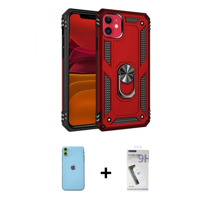 MARSİLYAN™- iPhone 11 Kılıf Ahenk Klasik Koleksiyonu - Şeffaf Uv Polymer Nano Ekran Koruyucu + Neon Fosforlu Kamera Lens - YL