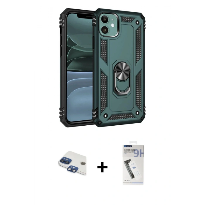 MARSİLYAN™- iPhone 11 Kılıf Ahenk Klasik Koleksiyonu - Şeffaf Uv Polymer Nano Ekran Koruyucu + Pers Alüminyum Kamera Lens - LT