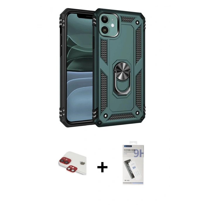 MARSİLYAN™- iPhone 11 Kılıf Ahenk Klasik Koleksiyonu - Şeffaf Uv Polymer Nano Ekran Koruyucu + Pers Alüminyum Kamera Lens - KI