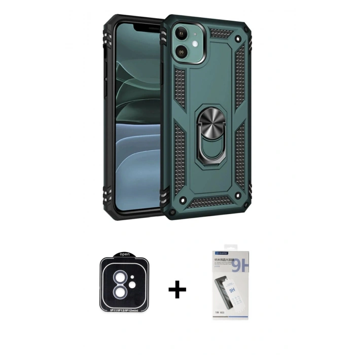 MARSİLYAN™- iPhone 11 Kılıf Ahenk Klasik Koleksiyonu - Şeffaf Uv Polymer Nano Ekran Koruyucu + PVD Metal Kamera Lens - MI