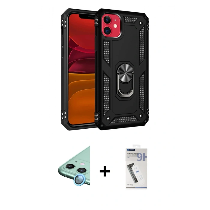 MARSİLYAN™- iPhone 11 Kılıf Ahenk Klasik Koleksiyonu - Şeffaf Uv Polymer Nano Ekran Koruyucu + Raze Metal Kamera Lens - MI