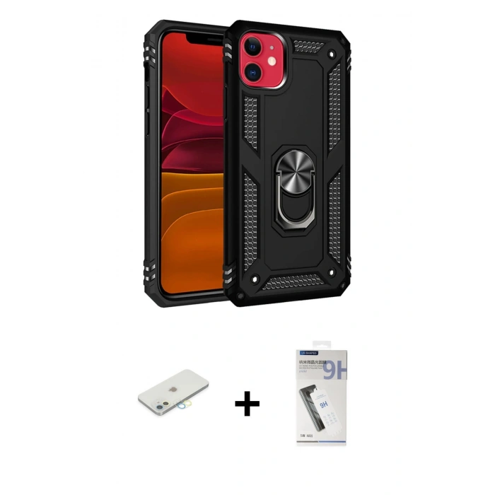 MARSİLYAN™- iPhone 11 Kılıf Ahenk Klasik Koleksiyonu - Şeffaf Uv Polymer Nano Ekran Koruyucu + Renkli Kamera Lens Koruma Cam - SI
