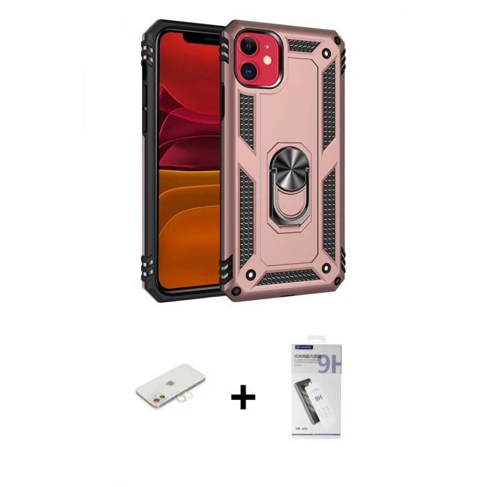 MARSİLYAN™- iPhone 11 Kılıf Ahenk Klasik Koleksiyonu - Şeffaf Uv Polymer Nano Ekran Koruyucu + Renkli Kamera Lens Koruma Cam - SI