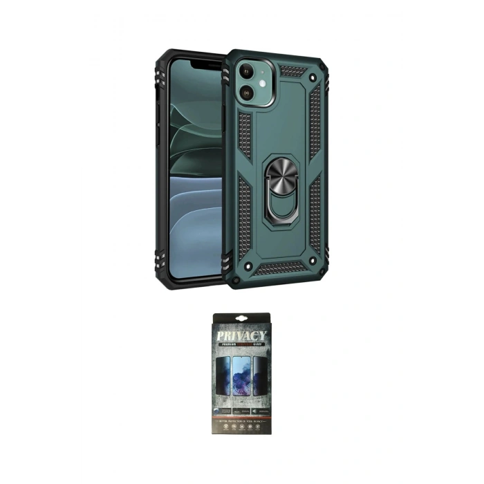 MARSİLYAN™- iPhone 11 Kılıf Ahenk Klasik Koleksiyonu - Siyah 34D Hayalet Izgaralı Cam