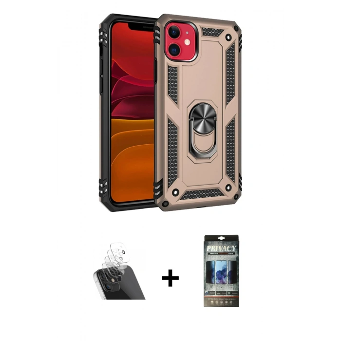 MARSİLYAN™- iPhone 11 Kılıf Ahenk Klasik Koleksiyonu - Siyah 34D Hayalet Izgaralı Cam + Kamera Lens Koruma Cam - SF