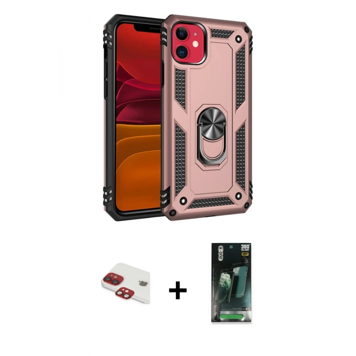 MARSİLYAN™- iPhone 11 Kılıf Ahenk Klasik Koleksiyonu - Siyah 360 Mat Full Body Arka Koruyucu + Pers Alüminyum Kamera Lens - KI