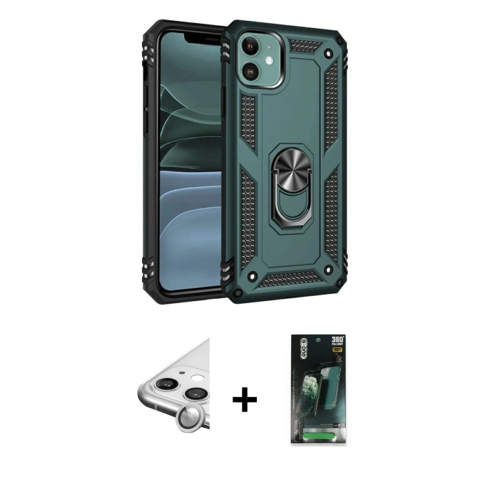 MARSİLYAN™- iPhone 11 Kılıf Ahenk Klasik Koleksiyonu - Siyah 360 Mat Full Body Arka Koruyucu + Raze Metal Kamera Lens - GS