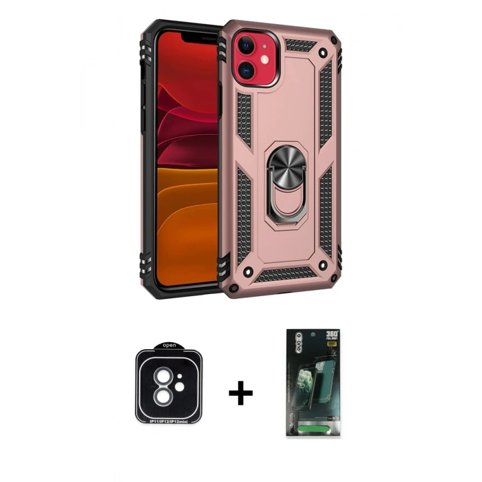 MARSİLYAN™- iPhone 11 Kılıf Ahenk Klasik Koleksiyonu - Siyah 360 Mat Full Body Arka Koruyucu + PVD Metal Kamera Lens - YL