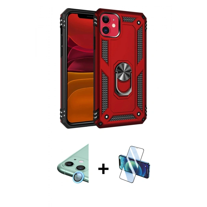 MARSİLYAN™- iPhone 11 Kılıf Ahenk Klasik Koleksiyonu - Siyah 3D Antistatik Cam Ekran Koruyucu + Raze Metal Kamera Lens - MI