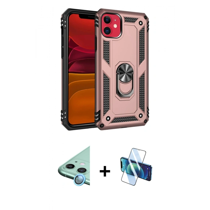 MARSİLYAN™- iPhone 11 Kılıf Ahenk Klasik Koleksiyonu - Siyah 3D Antistatik Cam Ekran Koruyucu + Raze Metal Kamera Lens - MI