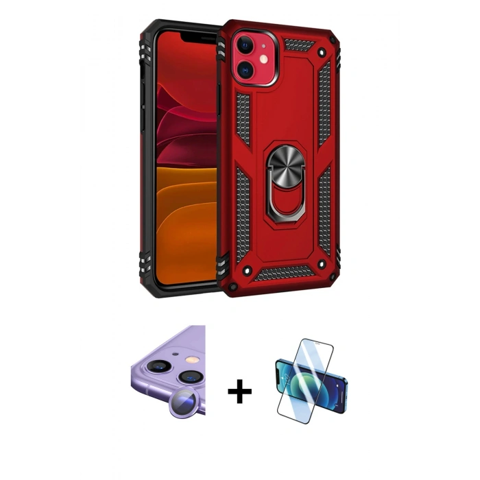 MARSİLYAN™- iPhone 11 Kılıf Ahenk Klasik Koleksiyonu - Siyah 3D Antistatik Cam Ekran Koruyucu + Raze Metal Kamera Lens - MR