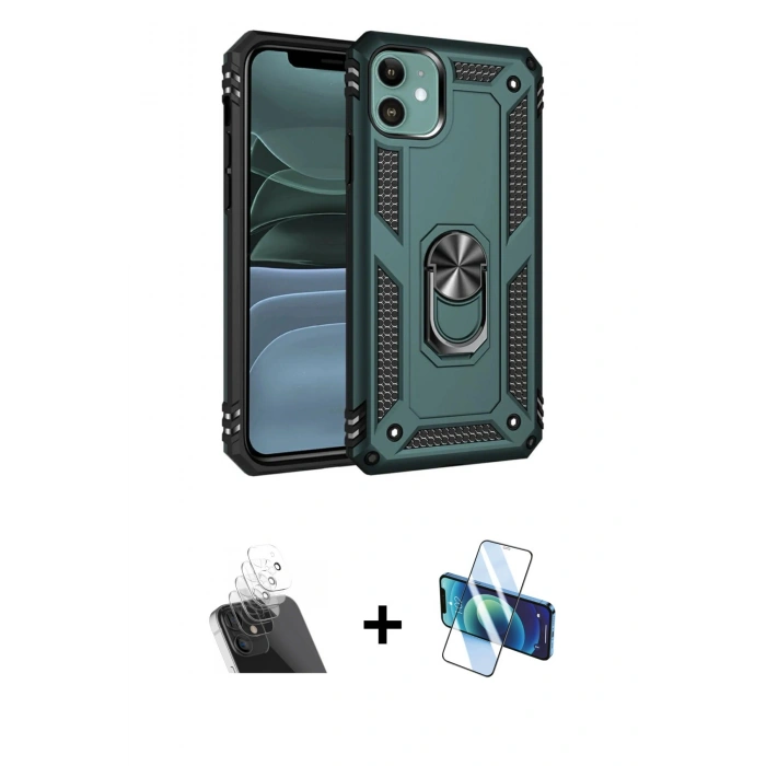 MARSİLYAN™- iPhone 11 Kılıf Ahenk Klasik Koleksiyonu - Siyah 3D Antistatik Cam Ekran Koruyucu + Kamera Lens Koruma Cam - SF