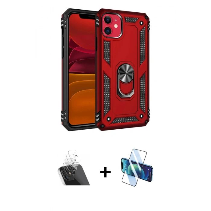 MARSİLYAN™- iPhone 11 Kılıf Ahenk Klasik Koleksiyonu - Siyah 3D Antistatik Cam Ekran Koruyucu + Kamera Lens Koruma Cam - SF