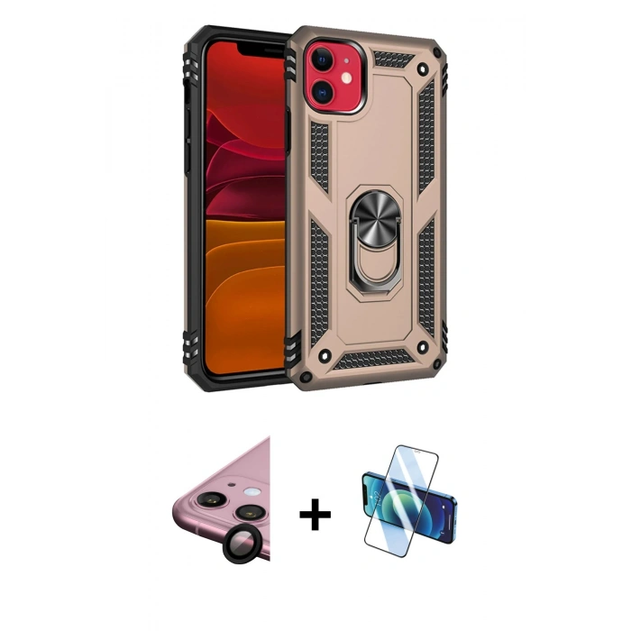 MARSİLYAN™- iPhone 11 Kılıf Ahenk Klasik Koleksiyonu - Siyah 3D Antistatik Cam Ekran Koruyucu + Raze Metal Kamera Lens - SH
