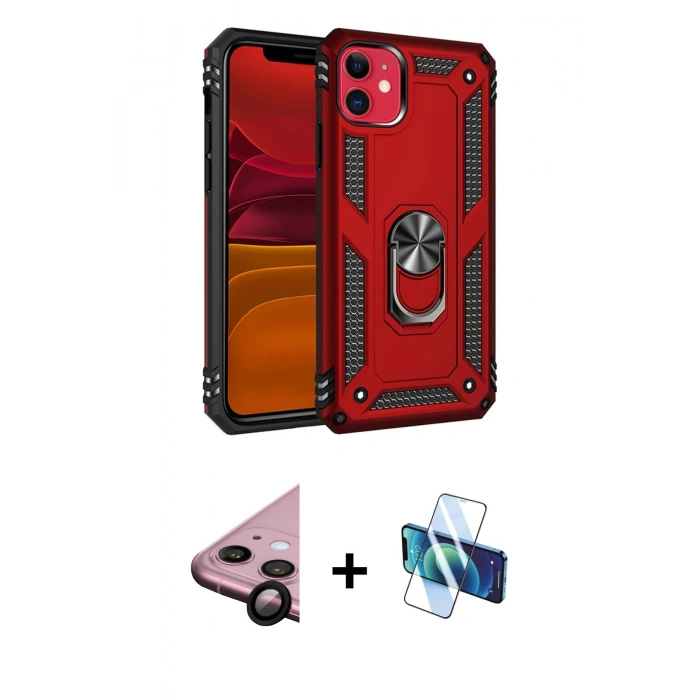 MARSİLYAN™- iPhone 11 Kılıf Ahenk Klasik Koleksiyonu - Siyah 3D Antistatik Cam Ekran Koruyucu + Raze Metal Kamera Lens - SH