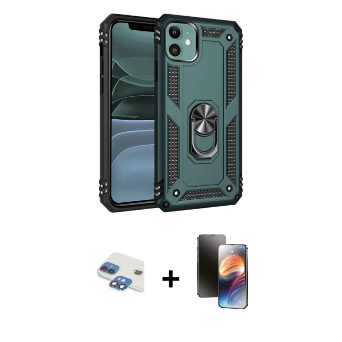 MARSİLYAN™- iPhone 11 Kılıf Ahenk Klasik Koleksiyonu - Siyah 3D Antistatik Mat Seramik Nano Ekran Koruyucu + Pers Alüminyum Kamera Lens - GI
