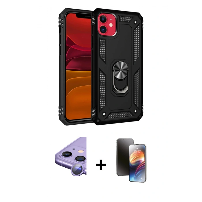 MARSİLYAN™- iPhone 11 Kılıf Ahenk Klasik Koleksiyonu - Siyah 3D Antistatik Mat Seramik Nano Ekran Koruyucu + Raze Metal Kamera Lens - MR