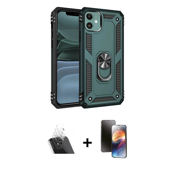 MARSİLYAN™- iPhone 11 Kılıf Ahenk Klasik Koleksiyonu - Siyah 3D Antistatik Mat Seramik Nano Ekran Koruyucu + Kamera Lens Koruma Cam - SF
