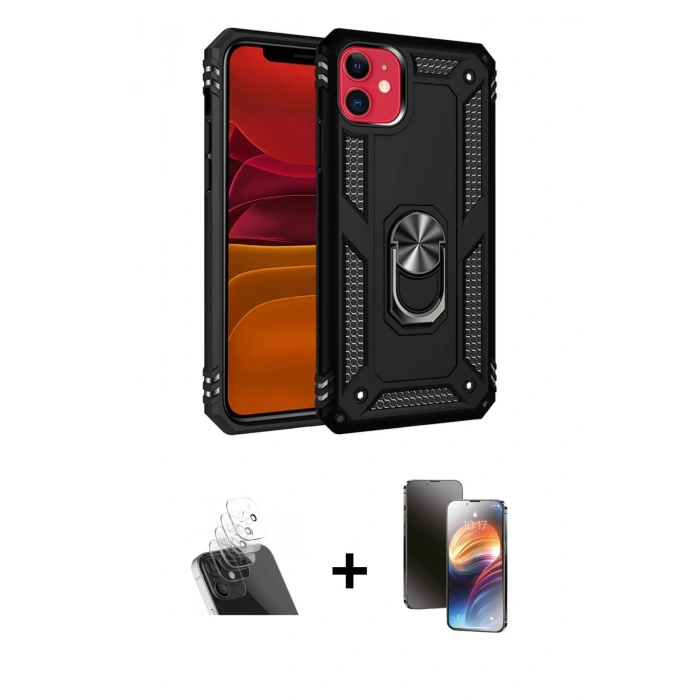 MARSİLYAN™- iPhone 11 Kılıf Ahenk Klasik Koleksiyonu - Siyah 3D Antistatik Mat Seramik Nano Ekran Koruyucu + Kamera Lens Koruma Cam - SF