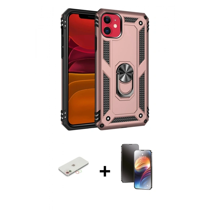 MARSİLYAN™- iPhone 11 Kılıf Ahenk Klasik Koleksiyonu - Siyah 3D Antistatik Mat Seramik Nano Ekran Koruyucu + Renkli Kamera Lens Koruma Cam - YL