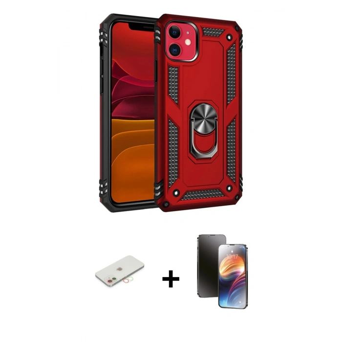 MARSİLYAN™- iPhone 11 Kılıf Ahenk Klasik Koleksiyonu - Siyah 3D Antistatik Mat Seramik Nano Ekran Koruyucu + Renkli Kamera Lens Koruma Cam - YL